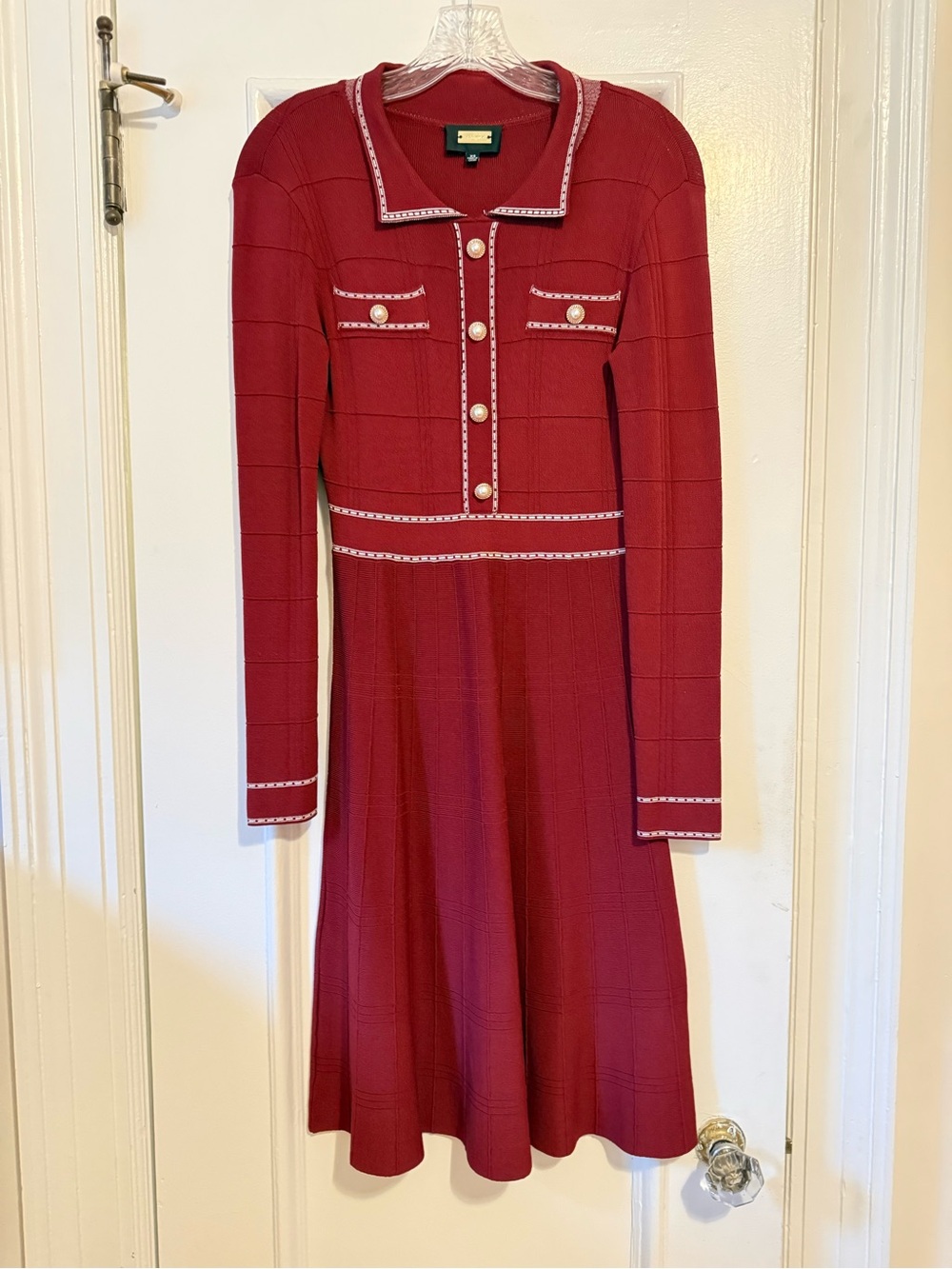Alexia Admor Crimson Long Sleeve Knit Dress with Contrast Trim